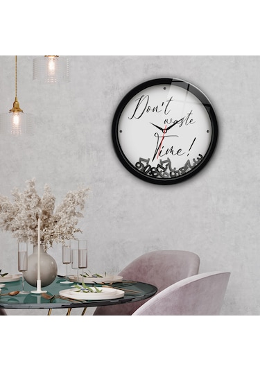Decorita Cam Saat | Don't Waste Time White | Çap40cm Çok Renkli