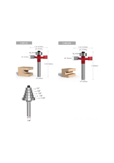 Reedark Ahşap İşleme T-tipi Rulmanlı Uçlar Seti, Kenar Düzenleme Ve Yuva Kesim Fonksiyonu, 1/4" Uç Tutucu, 8 Parça 3 Adet T-tipi Rulmanlı Uç Dahil