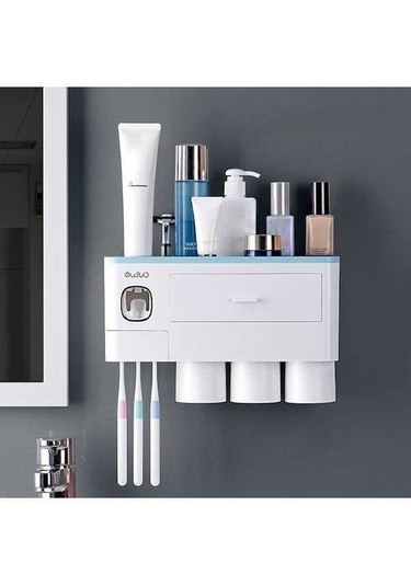Prestigegoods Aswei A1909 Diş Fırçası Tutucu, Mavi Duvara Monte Kozmetik Organizatör, Aile İçin Pratik Mavi