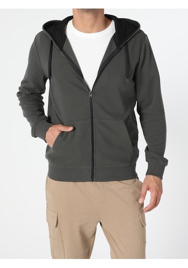 Colin's Regular Fit Fermuarlı Kapüşonlu Erkek Yeşil Sweatshirt CL1045425_Q1.V2_KHA