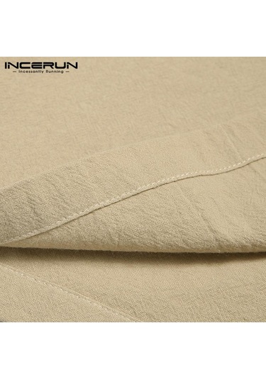 Incerun %100 Pamuk Erkek Uzun Kollu Bağcıklı Gömlek Vintage Düz Renk Rahat Gömlek Üstleri S-xxxxxl Açık Gri