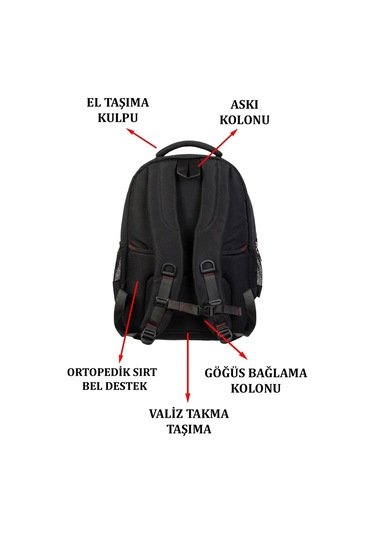 Siyah Sportif Darbe Emici Su Geçirmez 14-16 İnç Laptop Sırt Çantası Renkli Çok Renkli