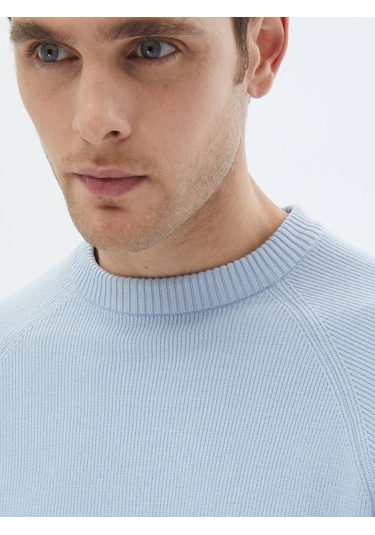 Kip Mavi Bisiklet Yaka Desenli Triko Çok Renkli