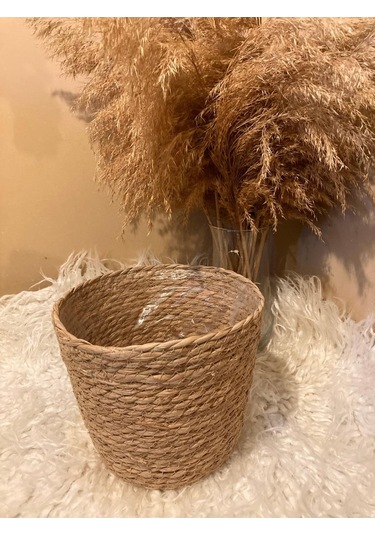 V Şeklinde Hasır Kalın Örgü İçi Poşetli Saksılık En Büyük Boy