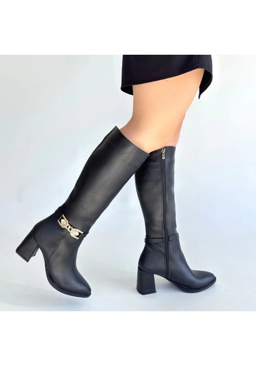 Biçomi Mooni Siyah Cilt Topuklu Çizme Çok Renkli