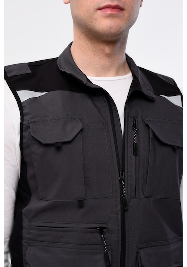 Uniprom Yelek Likralı Madrid Model 10 Cepli Yazlık Füme