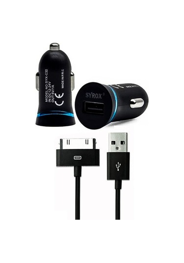 Syrox C29 Araç Şarj Aleti ve Iphone 4S Kablo Set 1A Siyah