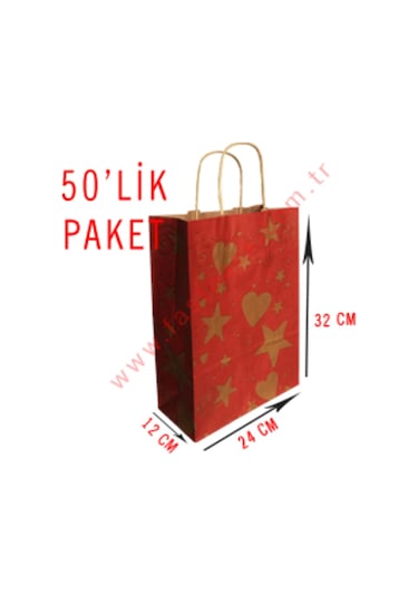50 Adet 24X32 Cmlik Saplı Renkli Kraft Kağıt Poşet Çanta
