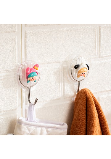 Porsima 085 2 Adet Figür Desenli Yapışkanlı Banyo Mutfak Askısı Renkli