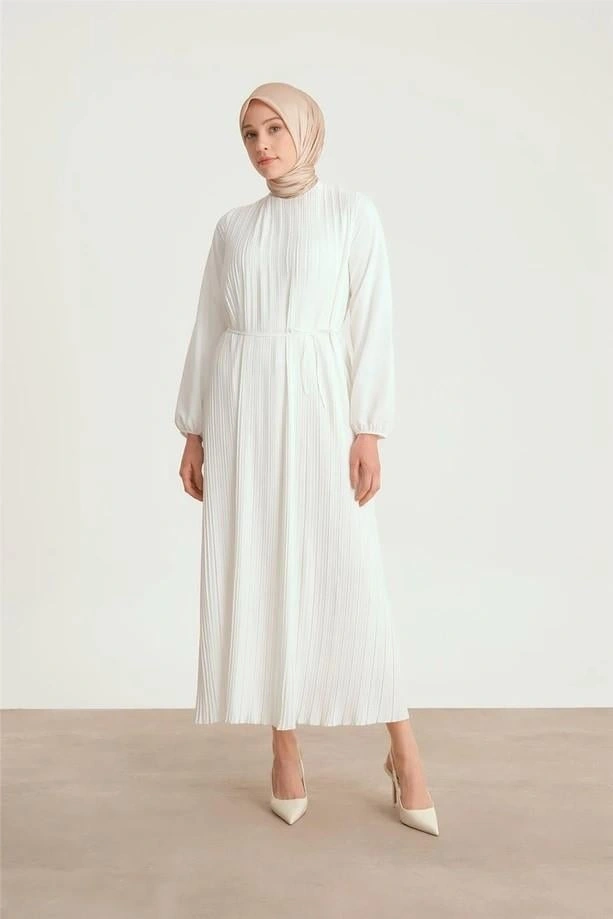 Armine Elbise Ortd9435-1 Ekru Beyaz