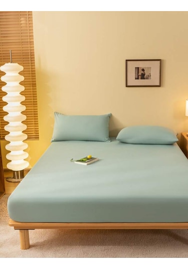 Totem Ranforce Pamuklu Mint Yeşili Yastık Kılıflı Lastikli Çarşaf