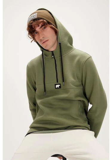 Bad Bear Defence Half-zıp Hoodıe Thyme Erkek Sweatshirt Haki S-xxl 001
