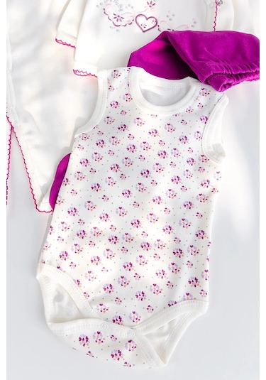 Kalp İşlemeli 100% Pamuk 10'lu Kız Bebek Hastane Çıkışı Bebek Set