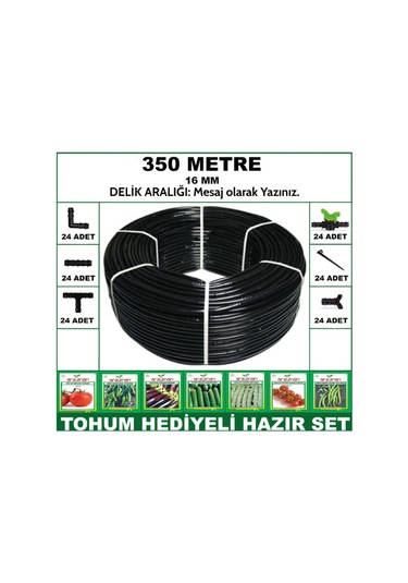 350 Metre Delikli Damla Sulama Hortumu 24 Lü Hazır Set-tohum Hediye