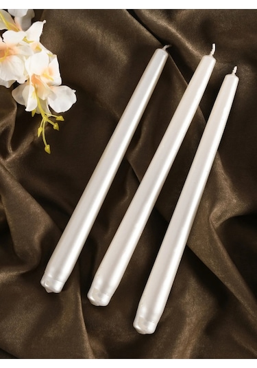 Denic 3 lü Metalik İnci Beyaz  Şamdan Mum