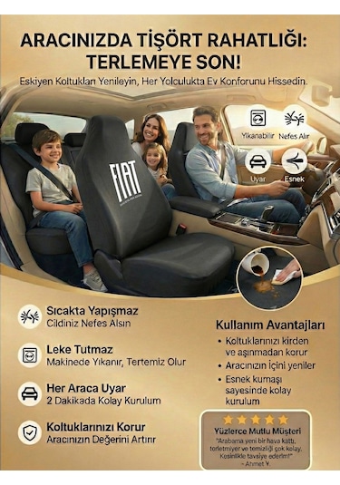Fiat Panda İle Uyumlu Ön Arka Koltuk Kılıf Seti Pratik Kullanım Siyah