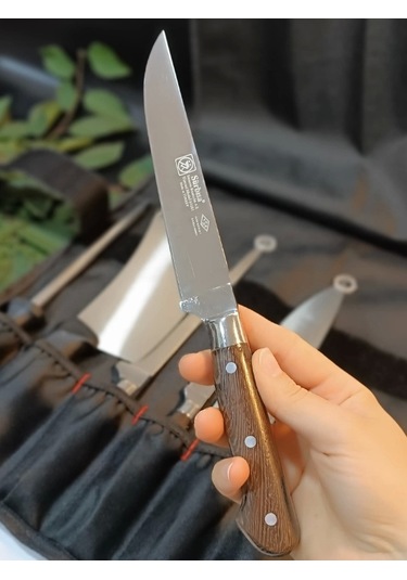 Ahşap El Yapımı Kılıflı Sürmene Şef Bıçakları Seti Et, Ekmek, Sebze, Mutfak, Kurban Şeflik Seti Hadn Çok Renkli