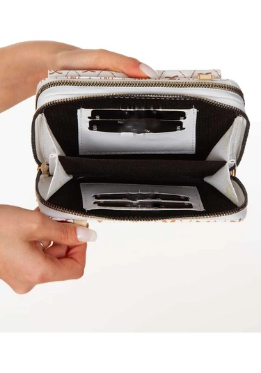 Bizoon Np285 Kadın ,desenli Telefon Bölmeli Çapraz Askılı Omuz Çantası Beyaz