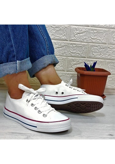 Fiyra 554 Beyaz Kısa Unisex Sneaker Keten Spor Ayakkabı 001