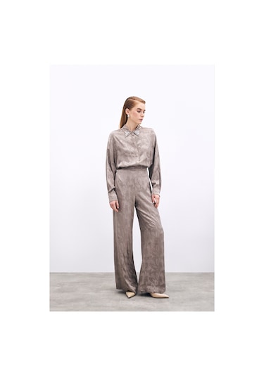 Sateen Jakarlı Salaş Pantolon - Vizon