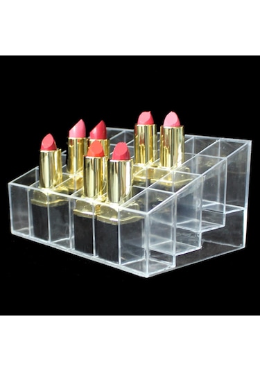 Jeemson 24 Bölmeli Şeffaf Plastik Dudak Ruj Organizatörü - Makyaj Malzemeleri İçin Masüstü Depolama Kutusu Beyaz
