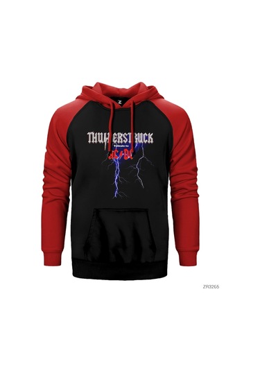 Ac Dc Thunders Truck Kırmızı Reglan Kol Kapşonlu Sweatshirt Kırmızı