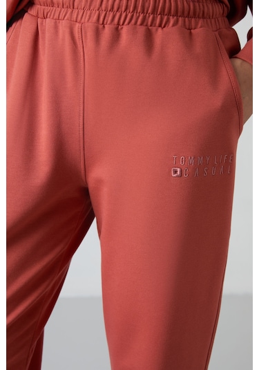 Tommy Life Tarçın Basic Pamuklu O Yaka Oversize Lastik Paça Kadın Eşofman Takım - 95287 Tarçın
