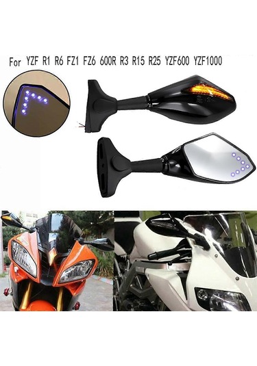 Yzf R1 R6 Fz1 Fz6 İçin Işıklı Motosiklet Led Dikiz Aynası - Parlak Ve Net Arka Görüş