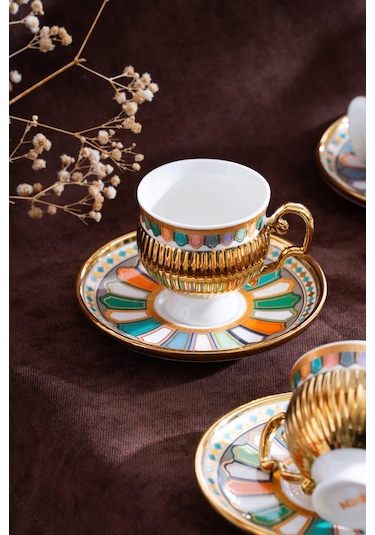 Pompeı 6 Kişilik Porselen Kahve Fincanı Takımı renkli