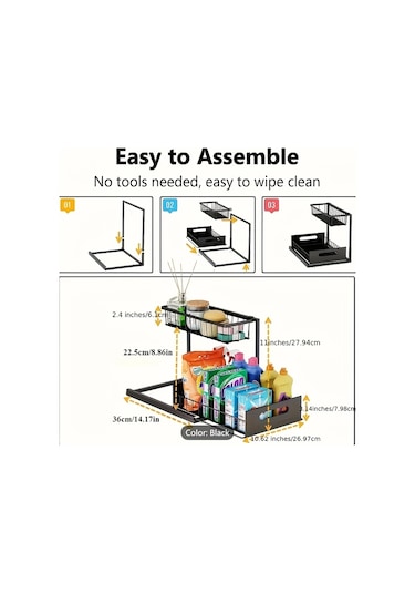Honeybeeshop Lavabo Altı Düzenleyici Beyaz 1 Paket Kayar Çekmece Rafları Mutfak Banyo Kiler Dolabı Düzenleme Rafı Metal Sürgülü Çekmeceler Beyaz