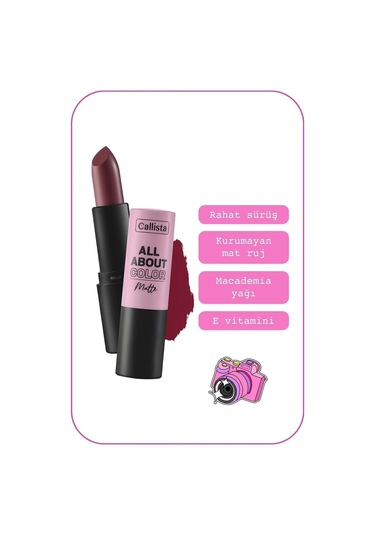 Callista All About Color Matte Lipstick Nemlendirici Mat Ruj - 504 That Rose - Bordo