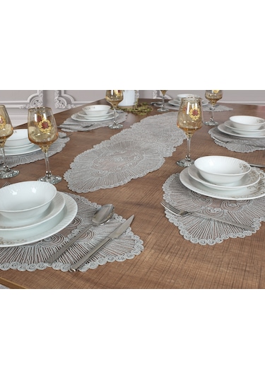 Amerikan Servis Supla ve Runner Seti 6 Kişilik Set Venice Gri Çok Renkli