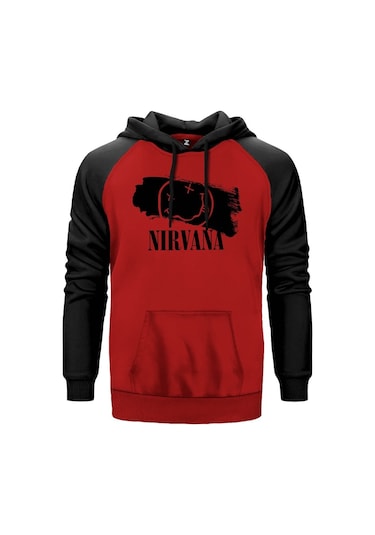 Nirvana Splash Kırmızı Reglan Kol Unisex Sweatshirt Hoodie Kırmızı