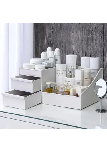 Çekmece Tip Makyaj Kutusu Yatakhane Düzenleme Plastik Depo Beyaz