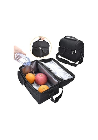 Büyük Yalıtımlı Öğle Yemeği Çantası Termal Serin Sıcak Gıda Saklama Kutusu Yetişkin Çocuk Erkekler Siyah