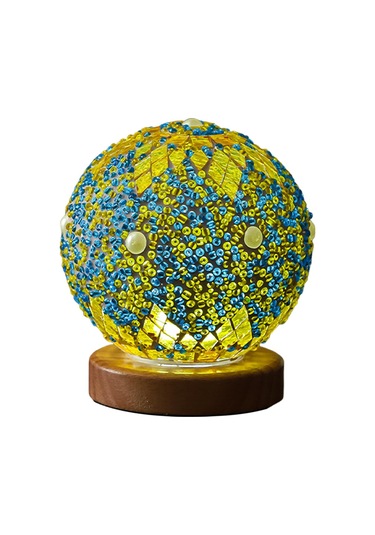 Homyl Gece Işığı Yatak Başı Usb Cam Mozaik Top Türk Lambası Yeşil Çok Renkli