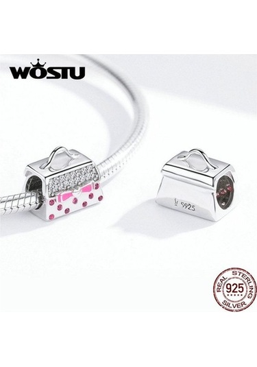 Novahub Moda 925 Ayar Gümüş El Çantası Boncuk Pembe Zirkon Ilmek Charms Fit Orijinal Bilezik - Romantik Ve Şık Tasarım Gümüş