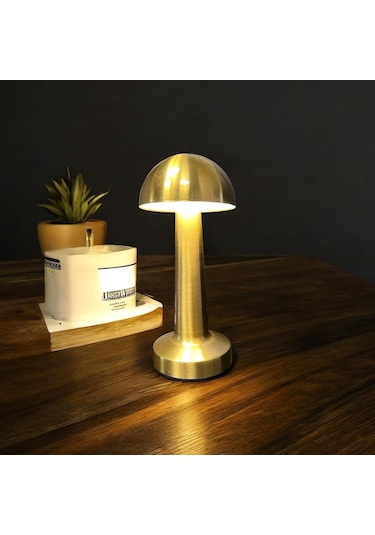 Gold Altın Mantar Desenli 3 Renk Dokunmatik Masa Lambası Gold Şarjlı Ayarlanabilir Masa Lambası Çok Renkli