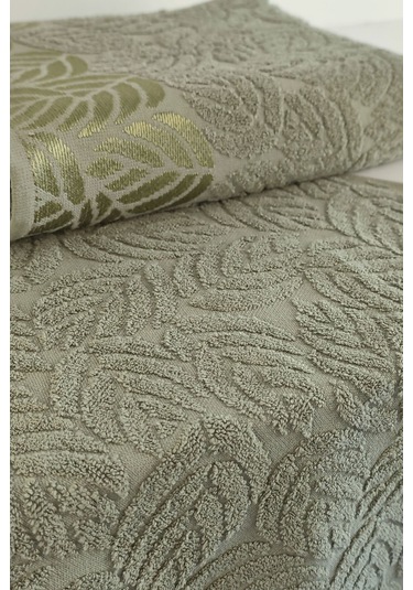 2'li Jakarlı Yaprak Desenli %100 Pamuk El Yüz Havlusu-50x90cm-yeşil Yesıl Yeşil