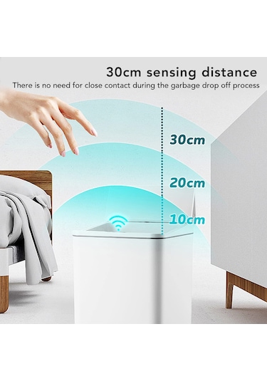 Qfdr Akıllı Çöp Kovası, Otomatik Açılır, İndüksiyona Duyarlı Beyaz