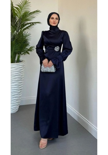 Yandan Taşlı Abiye Lacivert