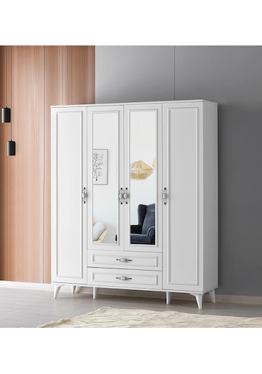 Erezogullari_Mobilya Irmak 4 Kapılı 2 Çekmeceli Gardrop Elbise Dolabı 160X48X195Cm