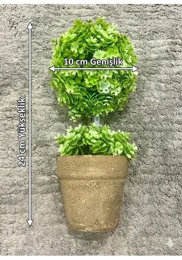 24 Cm Yapay Çiçek - Hediyelik Saksılı Dekoratif Şimşir Topu Yeşil