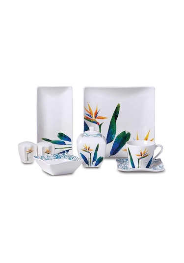 KORKMAZ A8585 LİNK COLL 28 P KAHVALTI TAKIMI(KARE) Desenli