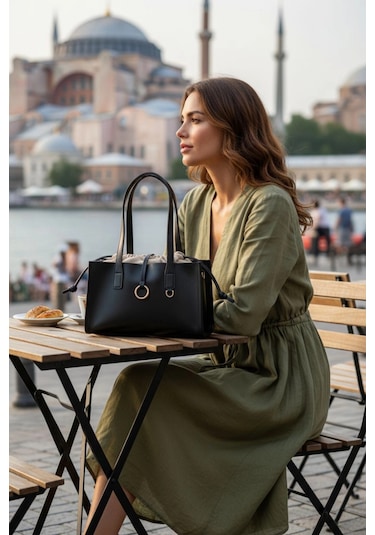 Glemix Tresse Siyah Cilt Keseli Kadın El Ve Omuz Çantası Siyah