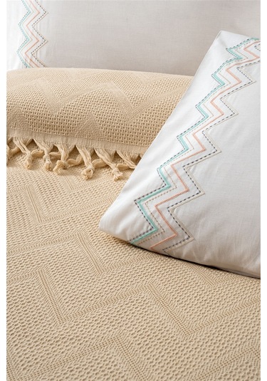 Bağlama Saçaklı Çift Kişilik Waffle Pike Takımı-delfina-kspuçino Cappuccıno Cappuccino