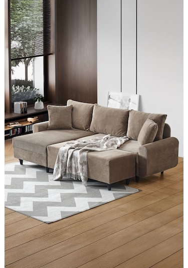 Kagu Corner Flavia Köşe Takımı Puflu Kahverengi