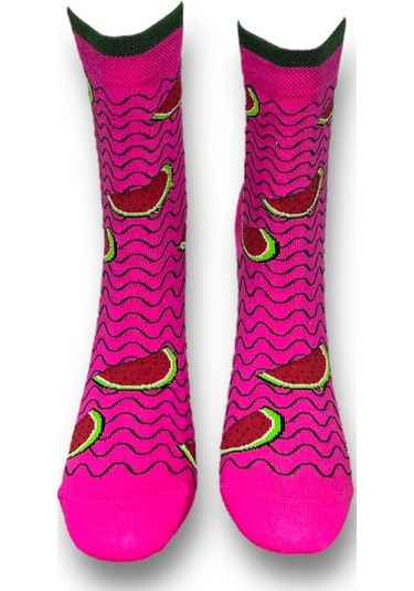 2'li Unısex Karpuz Tasarımlı Esnek Nem Alabilen Pamuklu Spor Soket Çoraplar Çok Renkli