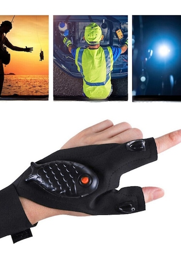 Led Işıklı Sağ Sol El Tamirci Ve Balıkçı Eldiveni Siyah