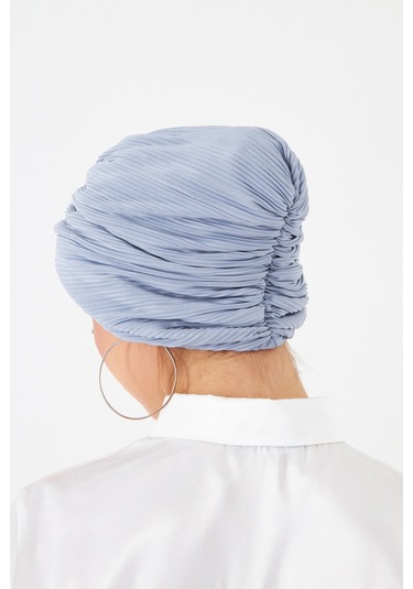 Gri Çapraz Büzgülü Tesettür Bone Fukuro Piliseli 2512 15 Gri